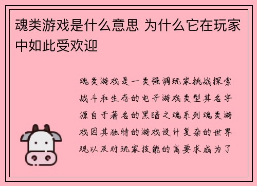 魂类游戏是什么意思 为什么它在玩家中如此受欢迎